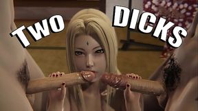 Tsunade Pleasures Two Men in Steamy 3D Hentai Fantasy Scene