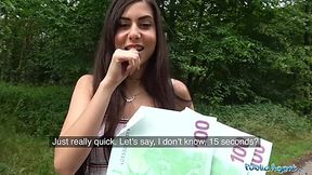 Horny hot babe sucks a big cock and fucks for money during her hiking