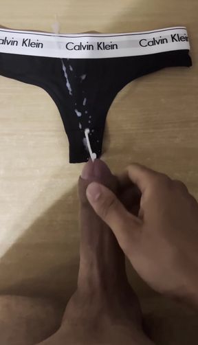 Cumshot on stepsister's calvin klein thong