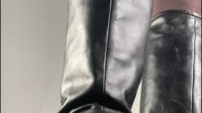 A Giantess Bootjob in black Leather Boots - Upskirt and POV on Tramplegirl in black Nylons and well worn patent leather boots is giving a shoejob and crushes the cum out with her heel - COCKVIEW ONLY!