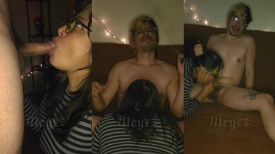 Smoking and choking on cock