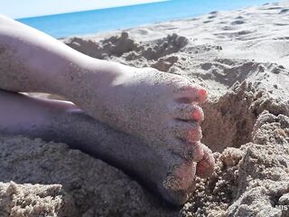 Mistress Legs Barefoot On The Summer Sea Beach
