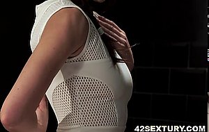 Amazing Brunette Tina Kay Rubbing her Peachy Pussy