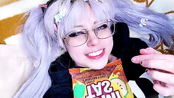 Cuddle piggy tails eating chili gummy worms  &bull_ ahegao &bull_ eating &bull_ food porn &bull_ food &bull_ pig tails &bull_ blonde &bull_ cosplay &bull_ glasses &bull_ nerdy &bull_ cute &bull_ sweet