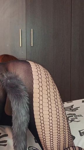 Horny MILF Latina Wife Performs Oral, Doggystyle with Fox Tail and Finishes with Cumshot in Mouth