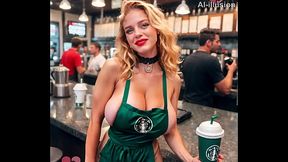 A Sexy waitress in a caf&eacute_ 3 (AI-generated) (No live-action) (NSFW)