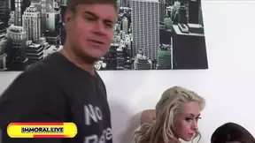 Hot blonde MILF Athena Love and Christina Shine fucked by a lucky man in a best amateur threesome