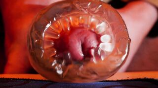 A close-up of a beef whistle jizzing in your culo