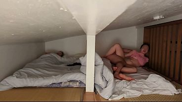 Step-sister shares Japanese bed with step-dad for night sex