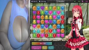 Chubby black gamer girl Tantam takes on Huniepop #1 in a lewd anime session.