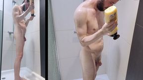 A man takes a shower alone
