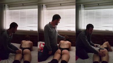 Cheating husband uses paddle on my ass while wife is at work