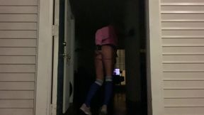 Sissy Exhibitionist apartment door wide open fucking ass