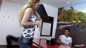 first time deep anal for petite blonde girl with small tits and blonde curly hair at model casting
