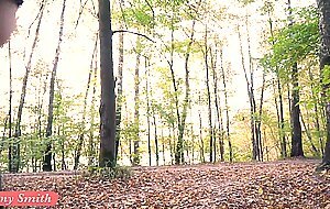 Jeny smith in nylon pantyhose without panties shocked a biker in the forest. bottomless in public.