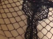 teen cumslut in fishnets tied to the bed