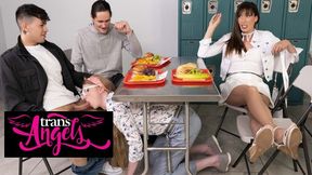 Trans Angels - Janelle Fennec Heads Under The Table & Gargles Her Mate's Wood After Tonguing Lunch