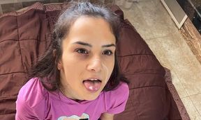 Skinny Brunette Dick Tugging And Face Cumming
