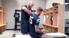 Locker room threesome with hunk teammates Cole Connor and Killian Knox