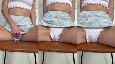 Milf’s desperate thighs flood chair white panties under her plaid skirt