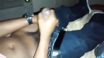 Black amateur buddies jerking off together while watching porn