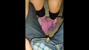 Blowjob and footjob in pink socks 💜