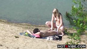 ”Fat Butt Blond Rides His Dick On The Beach”