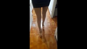 MILF with Extreme High Heels and Pantyhose Walking