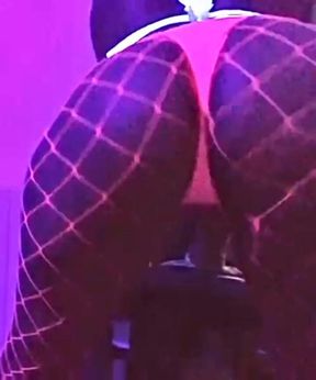 Pink fishnet and panties thong neo neon string black light twerk shake shaking
