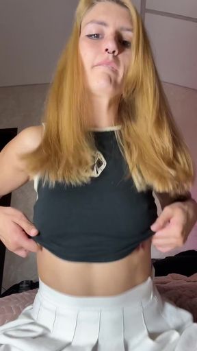 Topless natural small tit blonde babe