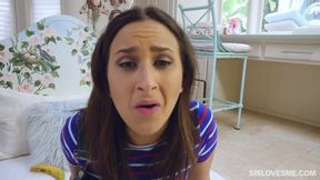 Dirty step sister Ashley Adams talks her brother into anal cock riding