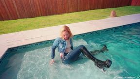 Jessica Goes for a Swim in Jeans and Shiny Boots