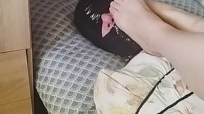 Wrapped up foot smelling and licking