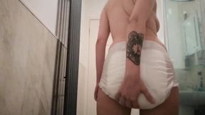 FTM diaper show gets messy hands rub wet panties