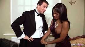 Black Ebony goddess seduces young white hotel worker into interracial lust fest.