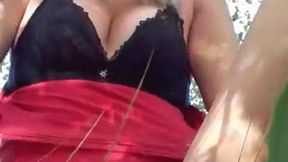 girl mastrubate with dildo on nature