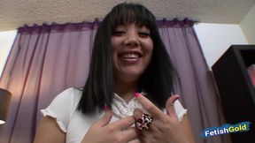 Sexy uniform girl masturbates and blows a big cock outside of the principals office