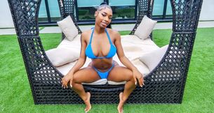 Swimming Pool fun with huge black boobies outdoors
