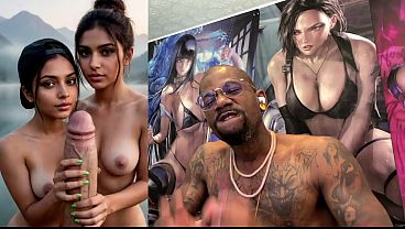 Tomboy StepDaughter Deepthroating Your Cock While Her Twin StepSister Jerks You Off, AI Generated