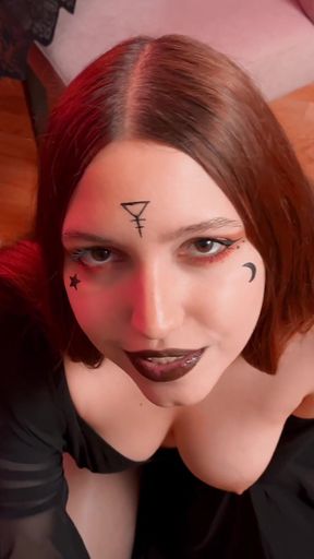 Hot Redhead Witch in Shiny Pantyhose Traps You and Obliges to Creampie Her Pussy