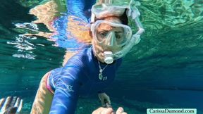 A fun day in the spring in the new blue wetsuit and bathing suit with bonus ring toss test with bound ankles clip