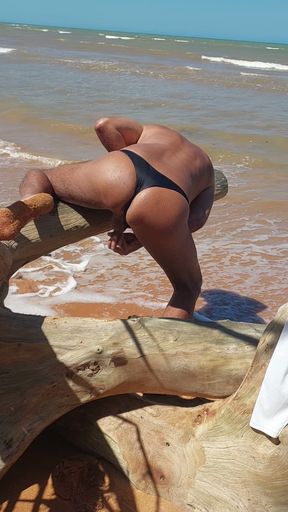 Ladysilva crossdress on the beach in panties what a hot ass
