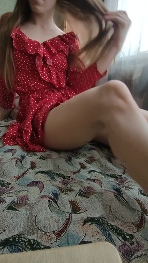I Lift My Skirt and Fuck Myself with a Huge Dildo