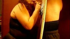 Homemade gloryhole wooden board for my voracious heavy wife