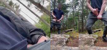 Pants Down Hiking Trail Uncut Cock Huge Cum Gush Exposed