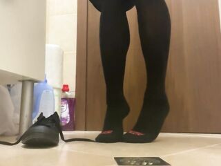Boy Cum in Bathroom Wearing Thigh Socks and Converse