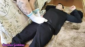 Curious Goddess - footjob white socks fethis with feet masturbation