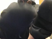 shy Plague Doctor showing off black socks and feet