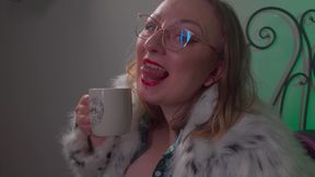 Bitchy Stepmom in White Fur Coat Spits in Your Tea & Gives You a Messy Humiliating Blowjob POV