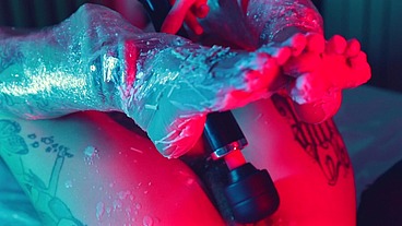 Abundant Wax Play on Latin Feet and Masturbation
